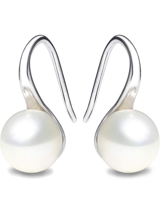 Jewelry - Elegant 925 Sterling Silver Hoop Earrings with AAA+ White Freshwater Pearls